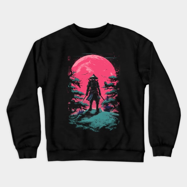 Samurai under the moon Crewneck Sweatshirt by ddjvigo